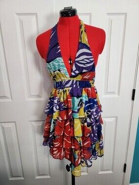 Arden B M Multicolor Floral Halter Tie Back Chiffon Lined Fit & Flare Dress
